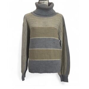 Striped Turtleneck‎ Sweater Pullover Knitwear Neutral Tones Cozy Comfy Size M